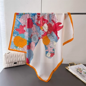 Floral Print Satin Scarf Satin Like Square Bandana Women Elegant Fashion Headwrap Neck Wrap Shawl Accessory