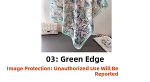 Detail of floral printed silk scarf with mint green edges and elegant flower pattern