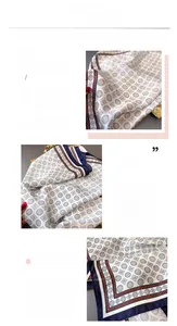 Detailed view of silk-like satin fabric with geometric prints and premium stitched edges