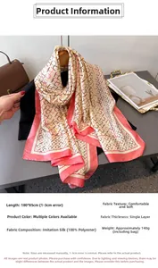 Detail of 180x85cm silk satin scarf with geometric prints and polyester fabric info