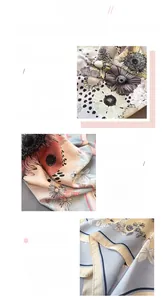 Detailed close-up of elegant floral daisy silk scarf with premium stitched edges