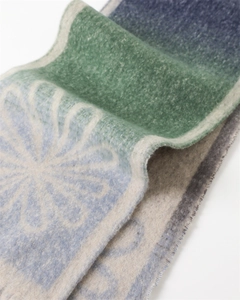 Macro detail of gradient pashmina shawl showing soft brushed texture and floral prints