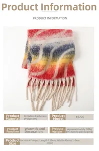 Detail of colorful rainbow plaid scarf featuring long tassels and soft cashmere-like texture