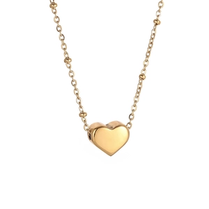 Elegant 18k gold plated heart pendant necklace with beaded saturn chain design