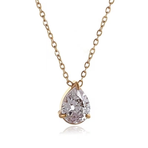 Teardrop Pendant Necklace Stainless Steel Zircon Water Drop Dainty Jewelry For Women Minimalist Luxury Cross Chain