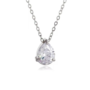 Minimalist stainless steel water drop zircon necklace with silver cross chain and pendant