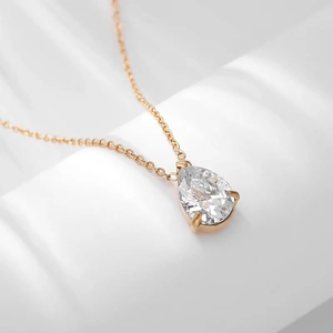 Elegant rose gold necklace with a pear-cut cubic zirconia drop pendant on a cable chain