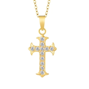 Shiny Cross Pendant Necklace Stainless Steel With Zircon Inlaid Elegant Religious Jewelry For Women