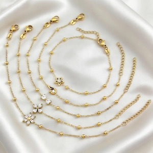 5Pcs set of gold plated stainless steel bracelets with zircon clover and heart charms