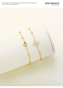 Detailed view of luxury gold clover zircon bracelets in non-fading titanium steel