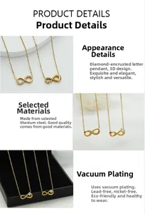 Detailed macro view of the titanium steel infinity pendant necklace with zircon stones
