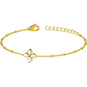 Elegant 18K gold clover bracelet with zircon flower petals on a minimalist beaded chain
