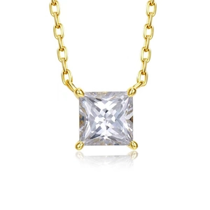 18K gold plated square zircon pendant necklace for women with minimalist box chain style