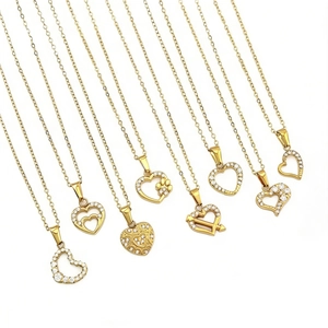 Collana Cuore Acciaio Inossidabile Placcato Oro 18K Zirconia Vuoto Freccia Di Cupido Gioielli Regalo Per Donne