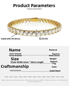 Specifiche dettagliate del bracciale tennis a cuore con zirconi da 6 mm