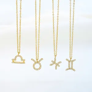 Colliers zodiaque en acier titane doré avec pendentifs étincelants en zircone