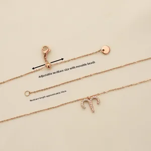 Détail du collier zodiaque Bélier en or rose avec zircon et perle de réglage