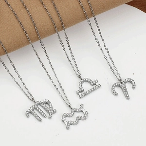 Signe Du Zodiaque Constellation Pendentif Collier Acier Inoxydable Minimaliste Luxe Zircon Incrusté Bijoux