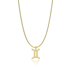 Collier signe du zodiaque Gémeaux en acier titane avec pavage étincelant en zircon