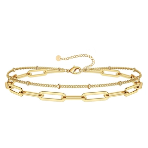 Bracelet Multi Couches En Acier Inoxydable Pour Femme Chaîne À Trombones Et Perles Pendentif Pièce Bijou Réglable