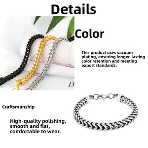 Polished stainless steel Cuban chain bracelet in black, gold and silver finish