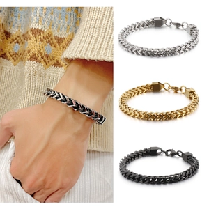 Detailed comparison of silver, gold, and black wheat chain bracelets with lobster clasp