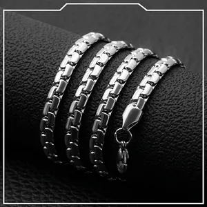 Polished silver stainless steel flat link curb chain necklace with lobster clasp