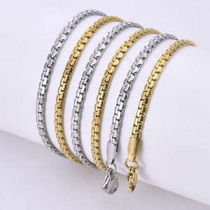 Flat pearl link chain necklace in gold and silver stainless steel with lobster clasp