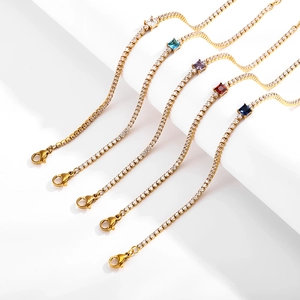 Stainless Steel Tennis Bracelet Gold Plated Sparkling Cubic Zirconia Square Gemstone Adjustable Luxury Jewelry Women
