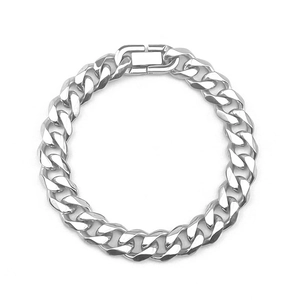 Pulsera cubana de acero inoxidable plateado para hombre con cierre plano de seguridad