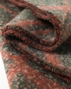 Close-up of thick multi-color wool blend knit shawl showing soft texture and reinforced seams