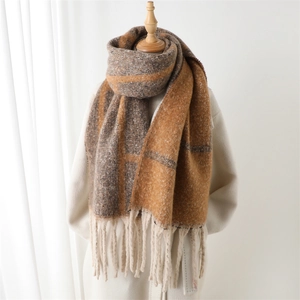 Winter Scarf Shawl Plaid Faux Cashmere Thick Warm Tassel Fringe Long Minimalist Fashion For Women Men Elegant