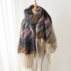 Colorful Zigzag Stripe Winter Scarf For Women Thick Warm Imitation Cashmere Shawl Wrap With Long Tassels Elegant Style