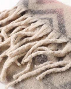 Macro shot of tassel details and soft zigzag cashmere-like texture of a winter scarf