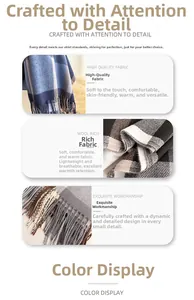 Close-up of wool rich plaid scarf fabric texture with tassels and check pattern
