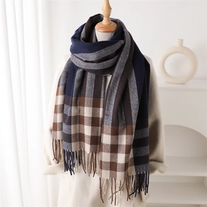 Plaid Scarf Shawl Imitation Cashmere Warm Soft Thick Color Block Tassel Autumn Winter Fashion Neck Wrap