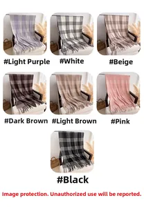Detailed grid view of classic plaid scarves with fringe in seven elegant colors