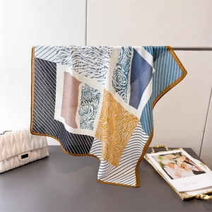 Geometric patchwork silk scarf with floral and zebra print patterns for women