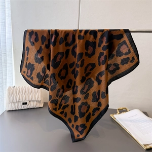 Classic leopard print square scarf in brown and black with lightweight breathable fabric