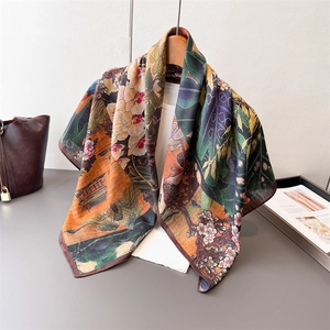 Double-sided herringbone silk scarf featuring vintage floral and pavilion print