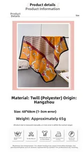 Close-up of orange equestrian chain pattern scarf with size 68x68cm and washing guide