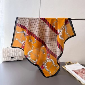 Elegant Square Scarf Satin-Like Polyester Equestrian Chain Print French Retro Fashion Neckerchief For Women