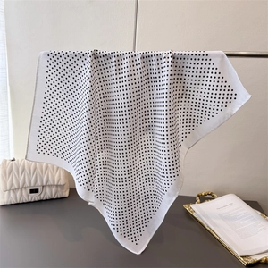 Polka Dot Square Scarf Herringbone Texture Polyester Satin Feel Elegant French Retro Neck Head Kerchief Women