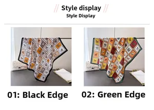 Détail de deux foulards en soie avec motifs équestres et bordures géométriques