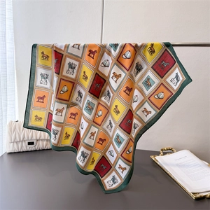 Foulard Carré Vintage Femme Satin Effet Satin Bandana Cou Imprimé Équestre Cheval Géométrique Élégant Rétro