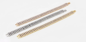 Set di bracciali tennis a tre file in oro rosa, argento e oro con pietre di zircone