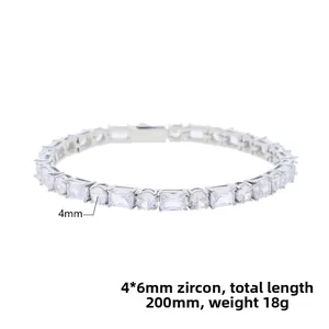 Detail of silver tennis chain with 4x6mm rectangular and 4mm round cubic zirconia stones