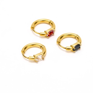 Minimalist Stainless Steel Hoop Earrings With Oval Colorful Zirconia Inlay Fashion French Style Niche Jewelry For Women