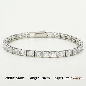 Titanium steel tennis bracelet with 5mm rectangle CZ stones and silver finish