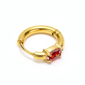 French style gold stainless steel hoop earrings with marquise-cut red zircon stones